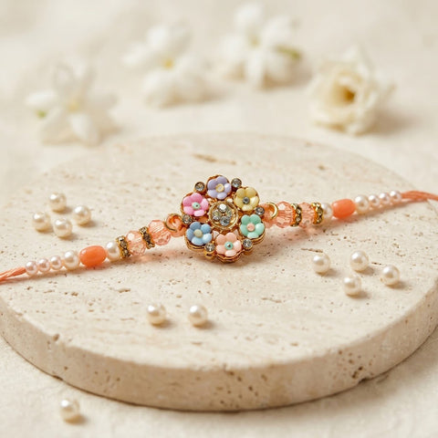 Handcrafted Multicolor Pastel Flower Bouquet Dial Rakhi