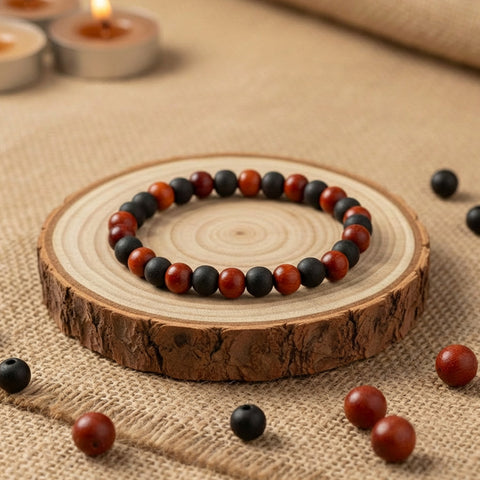 Government certified 8mm red sandalwood and Karungali bracelet, crafted for spiritual protection, balance, and positive energy. India’s Premium Jap Mala Store - www.satvikworld.com