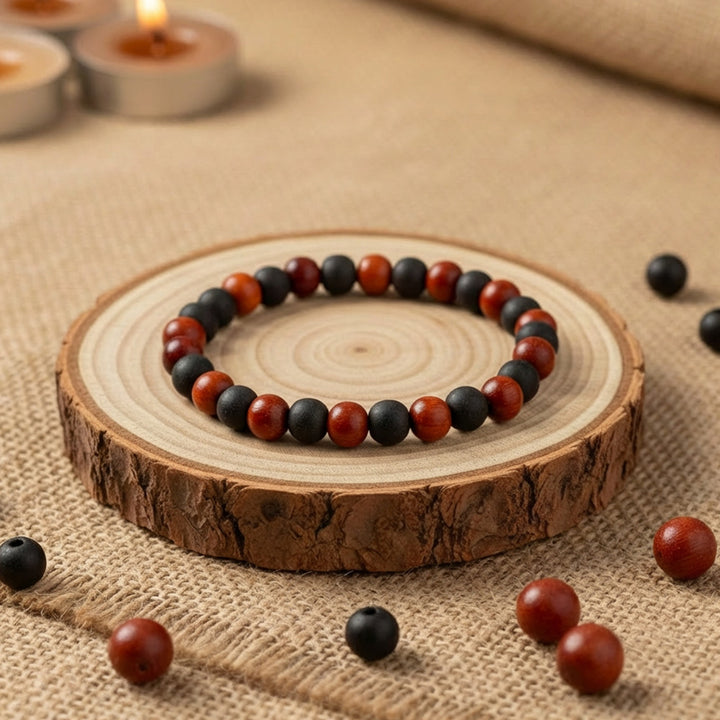 Government certified 8mm red sandalwood and Karungali bracelet, crafted for spiritual protection, balance, and positive energy. India’s Premium Jap Mala Store - www.satvikworld.com