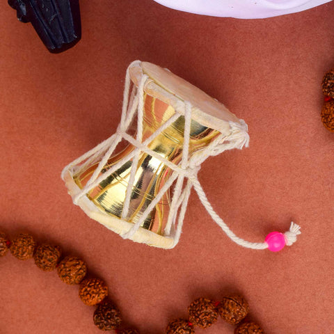 2.5 Inch Divine Brass Damru for Lord Shiva, beautifully handcrafted – ideal for spiritual rituals and pooja. India’s Largest Pooja Accessories Brand – www.satvikworld.com