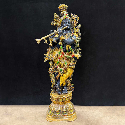 28 Inches Delicate Krishna Black Brass Idol – A beautifully crafted black brass idol of Lord Krishna, showcasing intricate detailing and divine grace. Perfect for enhancing the spiritual ambiance of your home temple or altar. India’s Largest Pooja Accessories Brand – www.satvikworld.com
