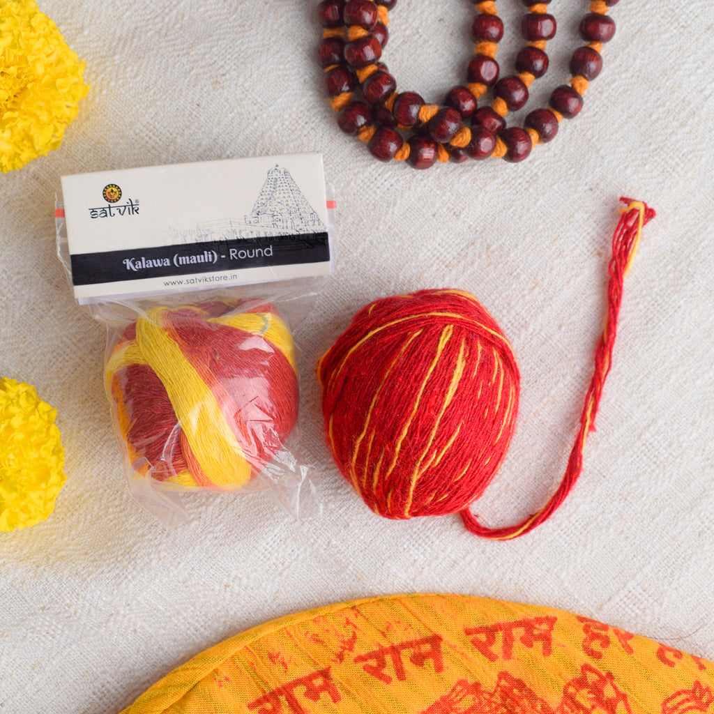 Pure Cotton Round Mauli Thread (Kalawa) Puja Store Online Pooja Items Online Puja Samagri Pooja Store near me www.satvikworld.com