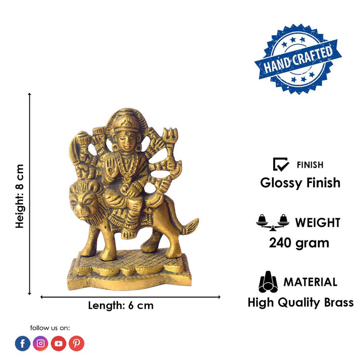 3.1 Inch Brass Sherawali Mata Idol with Base – Blessings for Home & Car