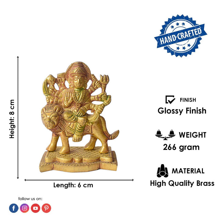 3.1 Inch Colored Brass Sherawali Mata Idol with Base – Blessings for Home & Car