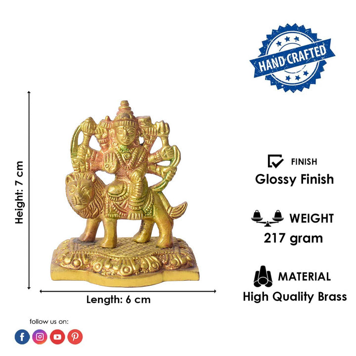 2.8-Inch Vibrant Colored Sherawali Mata Brass Idol – Divine Blessings for Home & Car