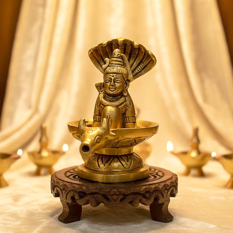 4.7 Inch Brass Shivalingam and Sheshnag Figurine for temple decor – India’s Largest Pooja Accessories Brand – www.satvikworld.com