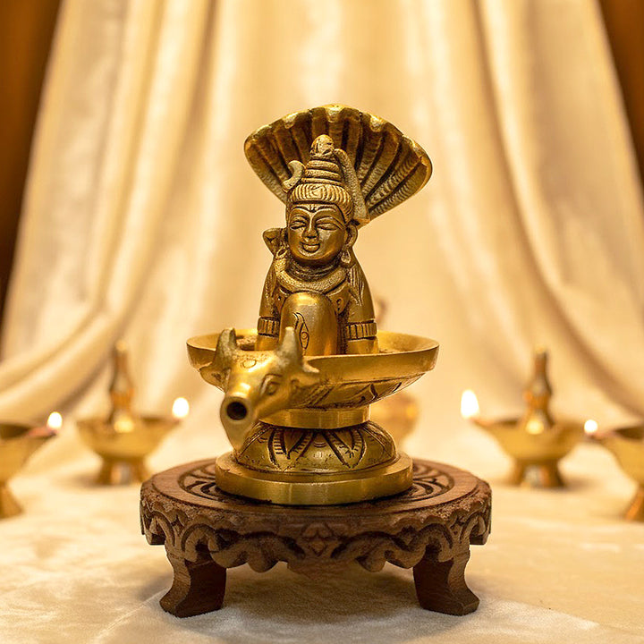 4.7 Inch Brass Shivalingam and Sheshnag Figurine for temple decor – India’s Largest Pooja Accessories Brand – www.satvikworld.com