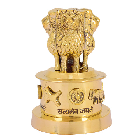 4 Inch Brass Ashoka Pillar Showpiece - National symbol showpiece Showpiece with Intricate Detailing – Ideal for Home & Office Décor, Cultural Gifting, and Traditional Displays | India’s Largest Brass Idols Brand – www.satvikworld.com