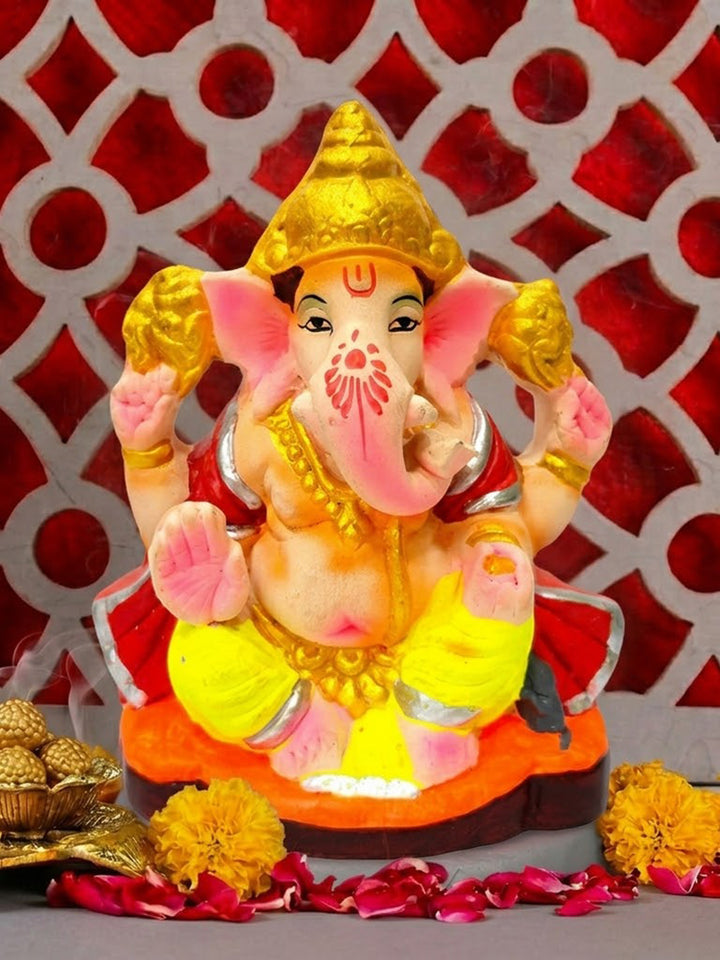 4 Inch Eco-Friendly Ganesha Idol with Golden Mukut | India’s Largest Pooja Accessories Brand – www.satvikworld.com