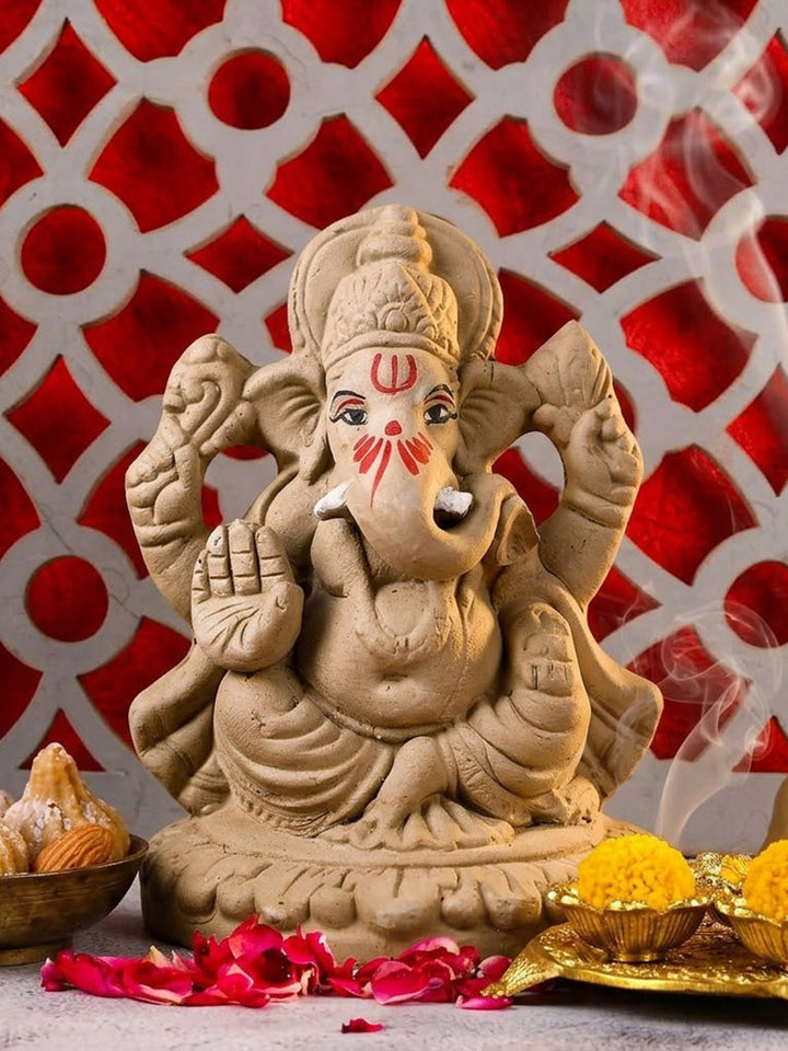 4 Inch Traditional Eco-Friendly Natural Clay Ganesha Idol | India’s Largest Pooja Accessories Brand – www.satvikworld.com