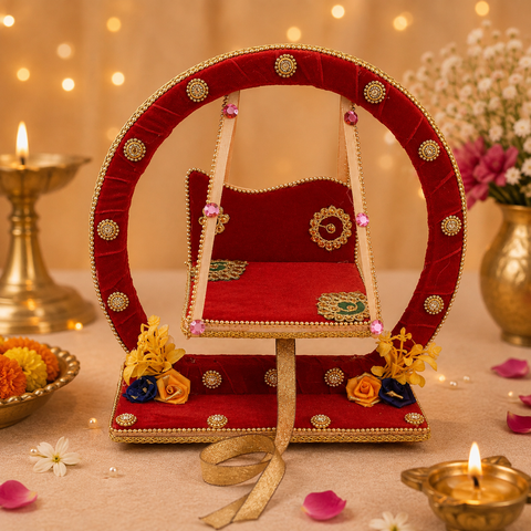 Decorative Laddu Gopal Ji Jhula - Divine Swing (Red Color) Medium