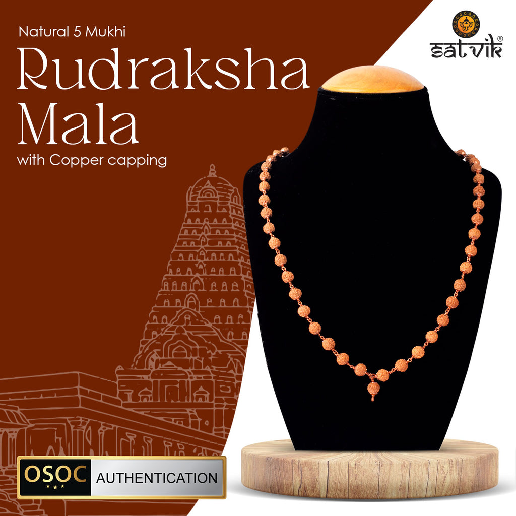 5 Mukhi Rudraksha Mala with Copper Capping – Certified Japa Mala for Peace, Health & Spiritual Growth. India’s Largest Pooja Accessories Brand - www.satvikworld.com