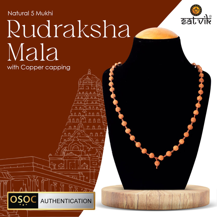 5 Mukhi Rudraksha Mala with Copper Capping – Certified Japa Mala for Peace, Health & Spiritual Growth. India’s Largest Pooja Accessories Brand - www.satvikworld.com