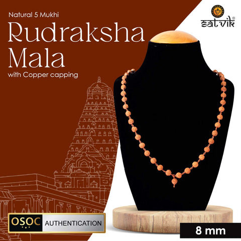 5 Mukhi Copper Capping Natural Rudraksha Mala 100% Original & Certified