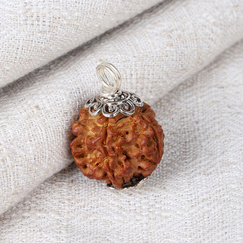 5 Mukhi Rudraksha Pendant with Designed Silver Cap (Without Hook) for Spiritual Protection, Peace, and Positive Energy. India’s Largest Pooja Accessories Brand – www.satvikworld.com