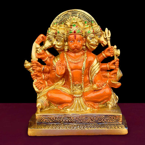 6.3 Inch Panchmukhi Kesari Nandan Hanuman Brass Idol with fine detailing, symbolizing strength, devotion, and protection – perfect for pooja room, home temple, or as a spiritual gift. No.1 Brass Idol Store www.satvikworld.com