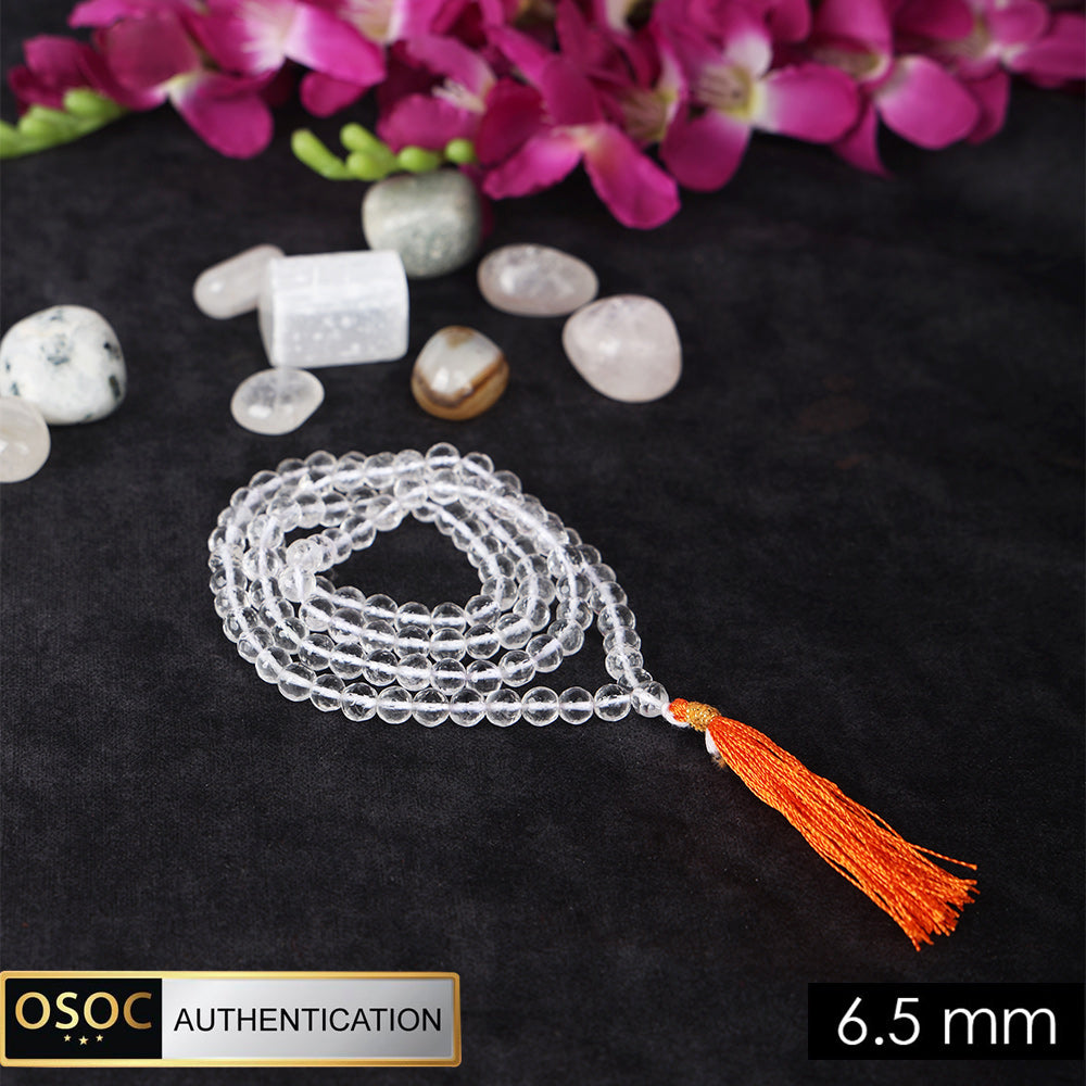 6.5mm Sphatik Diamond Cut Clear Quartz 108 Beads Jaap Mala for Meditation and Healing. India’s Largest Pooja Accessories Brand – www.satvikworld.com
