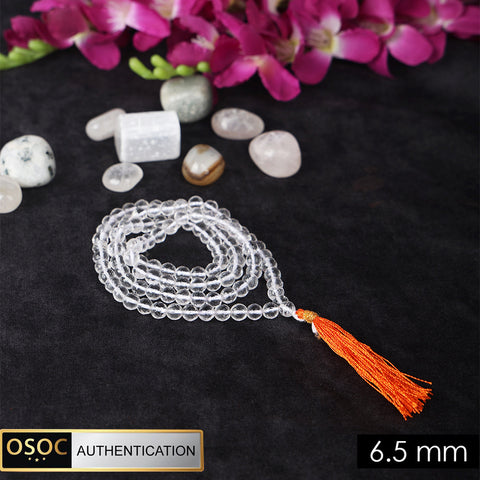 6.5mm Sphatik Diamond Cut Clear Quartz 108 Beads Jaap Mala for Meditation and Healing. India’s Largest Pooja Accessories Brand – www.satvikworld.com