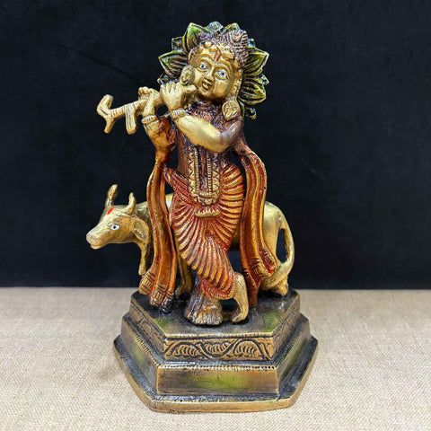 6.9 inch lovely Krishna with cow brass idol for home mandir and puja. India’s Largest Pooja Accessories Brand – www.satvikworld.com
