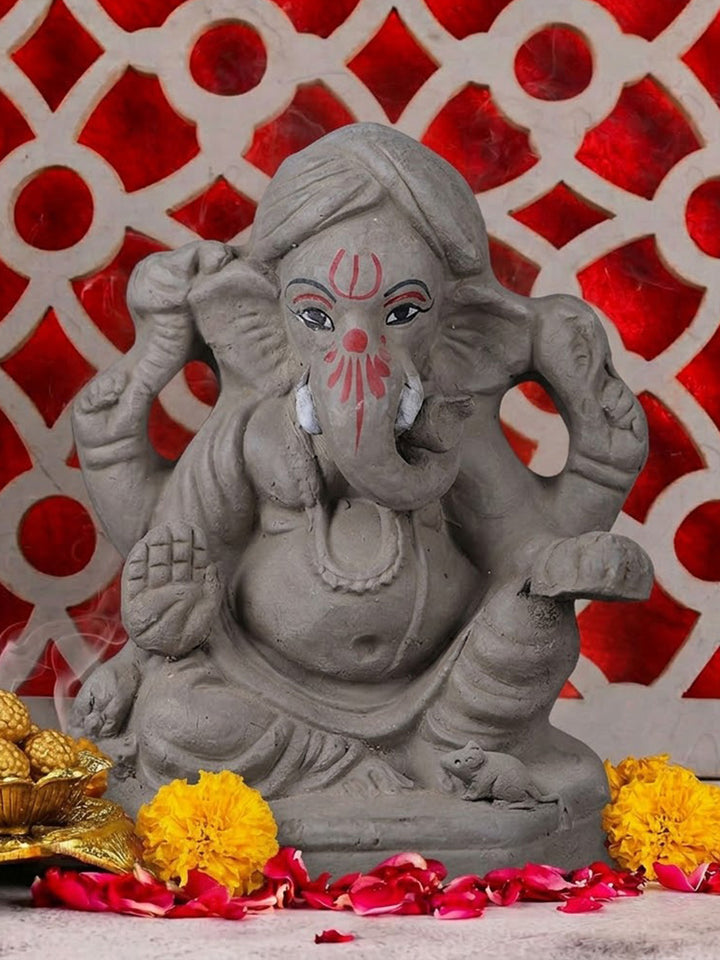 6 Inch Eco-Friendly Natural Clay Ganesha Idol in Blessing Pose | India’s Largest Pooja Accessories Brand – www.satvikworld.com