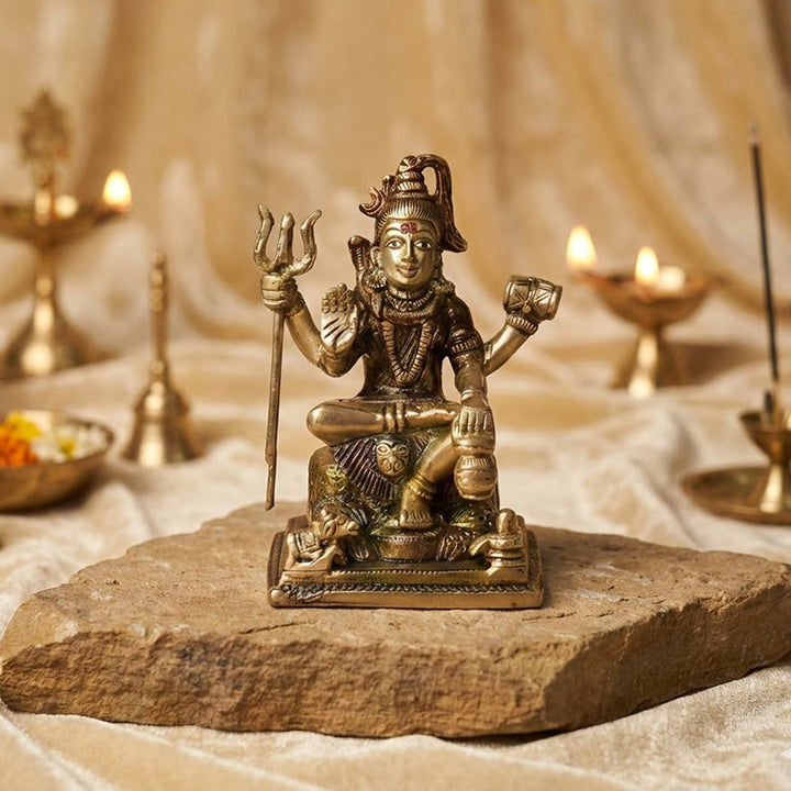 6 Inch Premium Brass Shiv Idol – Exquisite Brass Statue of Lord Shiva, Symbolizing Peace, Meditation, and Divine Blessings, Perfect for Temple, Home Decor, and Spiritual Worship, Handcrafted with Intricate Detailing for a Sacred Touch, Ideal for Puja and Mandir Decoration, Buy Shiv Idol Online, Affordable God Statue Prices | India’s Largest Pooja Accessories Brand – www.satvikworld.com