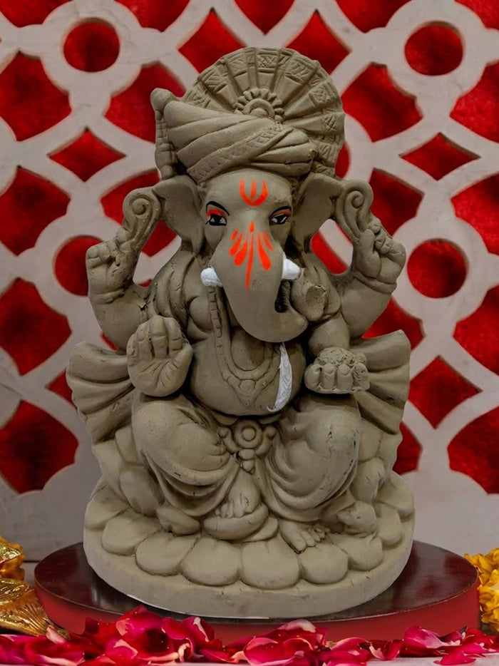 6 Inch Vibrant Eco-Friendly Ganesha Idol with Lotus Base Turban | India’s Largest Pooja Accessories Brand – www.satvikworld.com