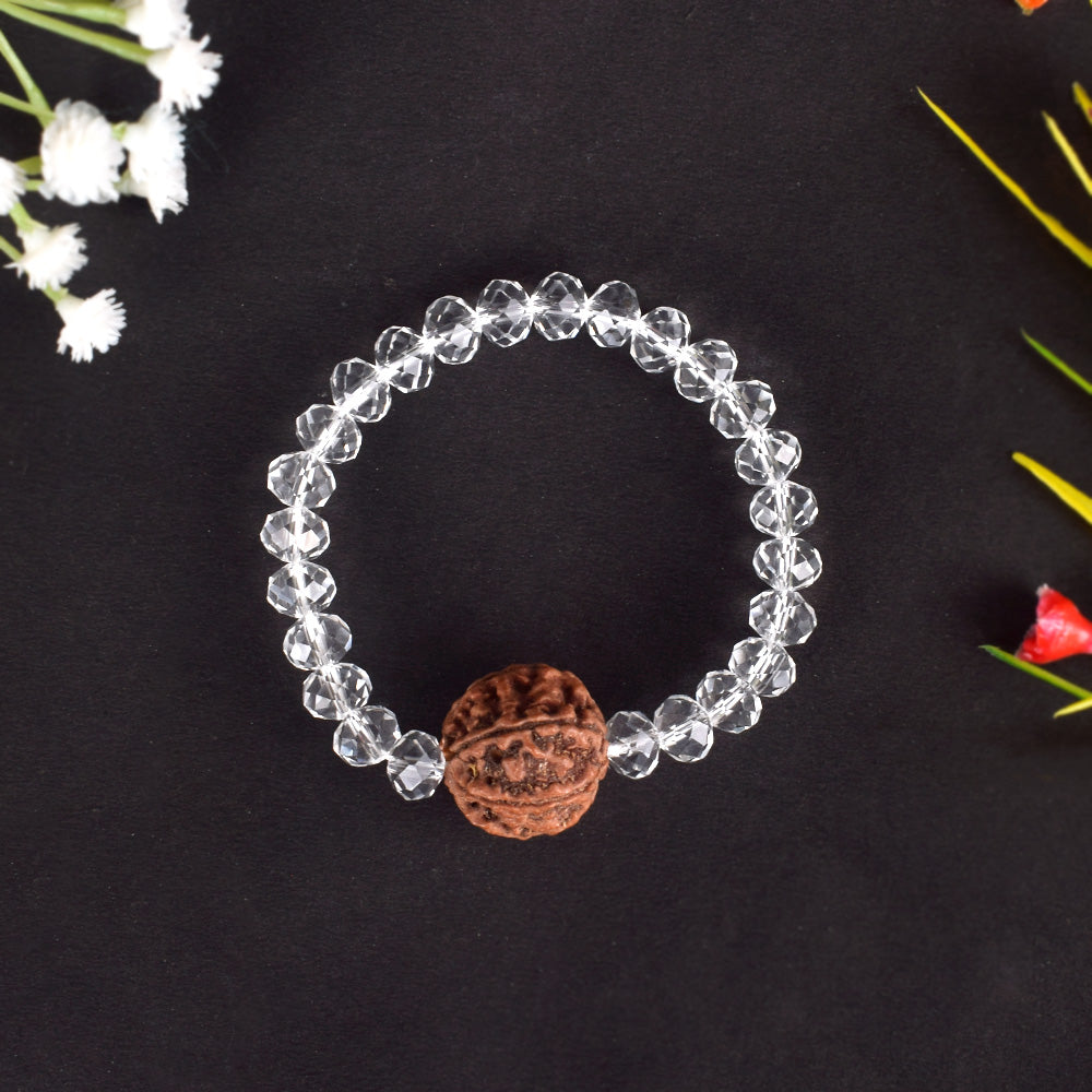 6 Mukhi Rudraksha Bracelet with Sphatik Crystal Beads for Balance and Positive Energy. India’s Largest Pooja Accessories Brand - www.satvikworld.com