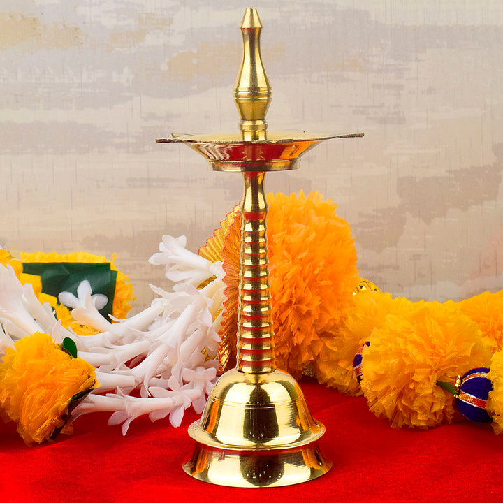 7.6 Inch Elegant Brass Kerala Inauguration Diya – Handcrafted brass diya perfect for inaugurations, pooja ceremonies, and sacred events, adding elegance and divine blessings to your space. India’s Largest Pooja Accessories Brand – www.satvikworld.com