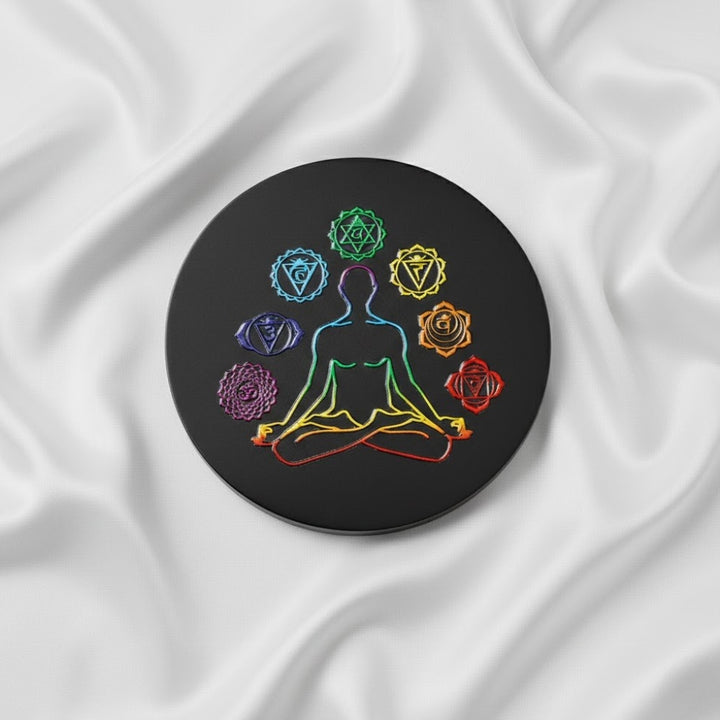 7 chakra black obsidian plate for chakra healing and energy balance. India’s Largest Puja Accessories Brand- www.satvikworld.com