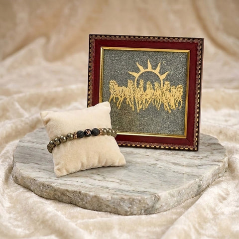 7 Horse Pyrite Frame with Lava Om Bracelet Combo for Home and Office Positive Energy India’s Largest Puja Accessories Brand- www.satvikworld.com