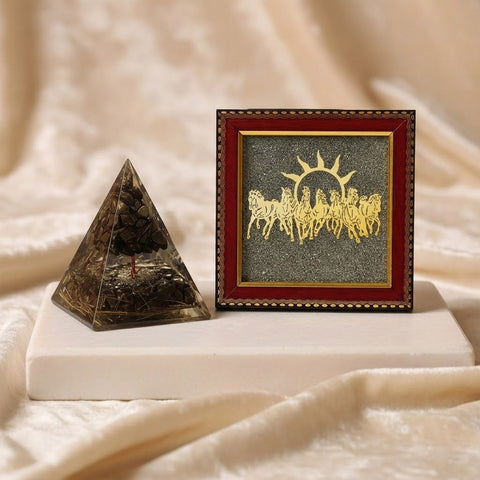 7 horses raw pyrite frame pyrite tree pyramid success strength wealth combo. India’s Largest Puja Accessories Brand- www.satvikworld.com