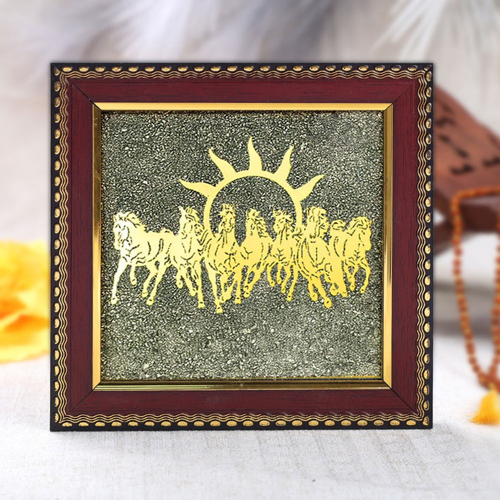 7 horses raw pyrite crystal frame for wealth and vastu benefits. India’s Largest Puja Accessories Brand- www.satvikworld.com