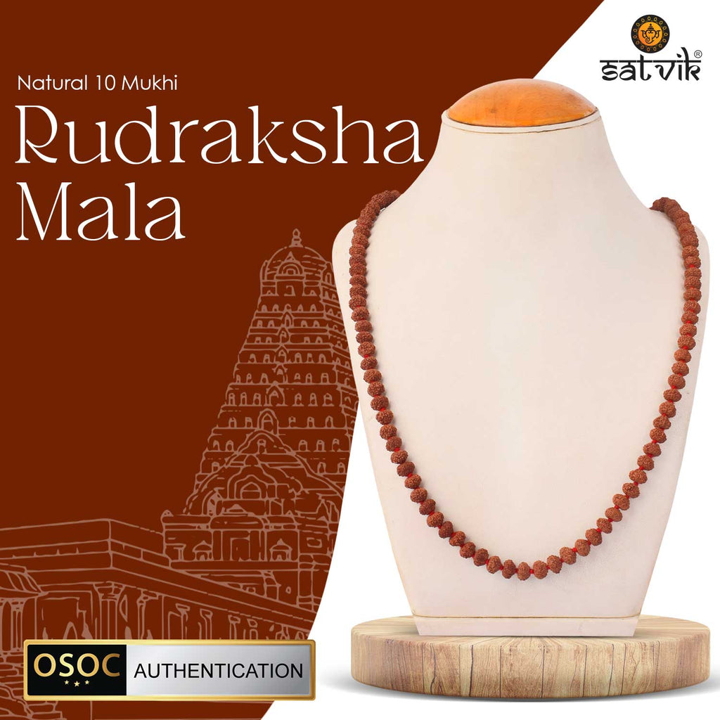 Original 10 Mukhi Rudraksha Mala with 108 Beads for Meditation and Divine Protection.India’s Largest Pooja Accessories Brand - www.satvikworld.com