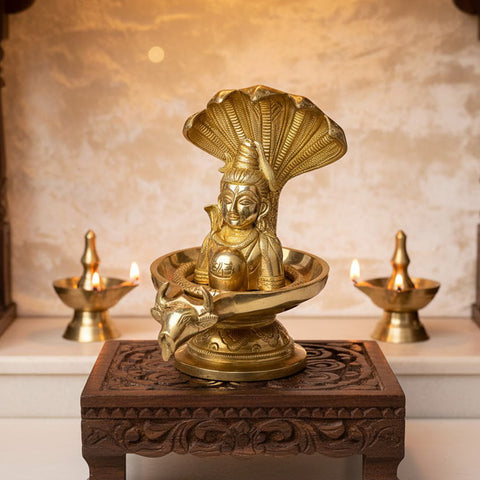 8.3 Inch Handcrafted Brass Shivalingam featuring Naga Hood and Nandi – A Divine Representation of Lord Shiva, Enhanced with the Symbolic Naga Hood and Nandi, Crafted with Precision and Intricate Detailing. This Exquisite Brass Idol is Ideal for Worship, Spiritual Home Decor, and Temple Settings, Bringing Blessings and Prosperity. India’s Largest Pooja Accessories Brand – www.satvikworld.com
