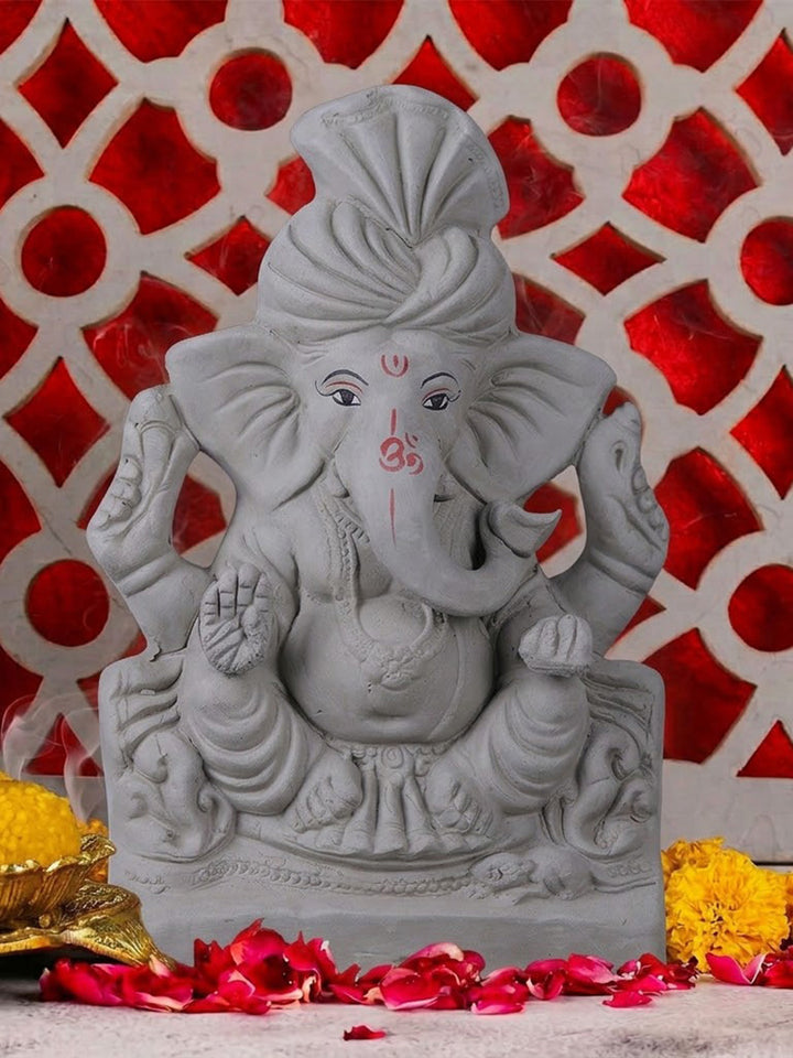 8 Inch Natural Clay Eco Friendly Ganesha Idol | India’s Largest Pooja Accessories Brand – www.satvikworld.com