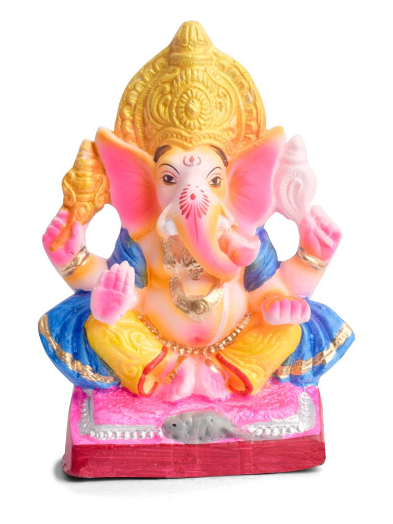 8 Inch Yadhvasin Eco-Friendly Ganesha Idol in Padmasana Pose with Blue Patka made from Shadu Mati, India’s Largest Pooja Accessories Brand – www.satvikworld.com