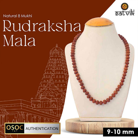 8 Mukhi Semi Pathariya Rudraksha Mala 9-10mm