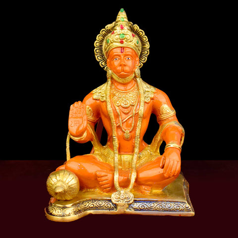 9.1 Inch Shree Kesari Hanuman Big Brass Idol with fine detailing, symbolizing strength, devotion, and protection – perfect for pooja room, home temple, or as a spiritual gift. No.1 Brass Idol Store www.satvikworld.com