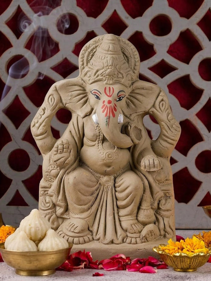 9 Inch Eco Friendly Ganesha Idol in Traditional Sitting Pose | India’s Largest Pooja Accessories Brand – www.satvikworld.com