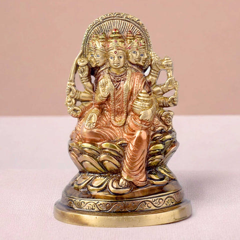 5.5 Inch Panchmukhi Laxmi idol crafted in brass, featuring the goddess with five divine faces, each symbolizing unique blessings. Richly detailed and seated in a blessing posture, ideal for spiritual spaces. India’s Largest Pooja Accessories Brand – www.satvikworld.com