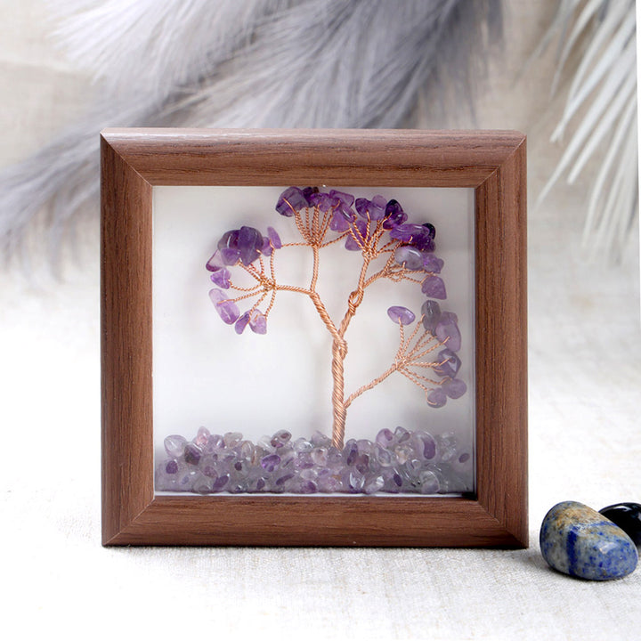 Amethyst healing stone tree with frame for peace and spiritual balance. India’s Largest Puja Accessories Brand- www.satvikworld.com