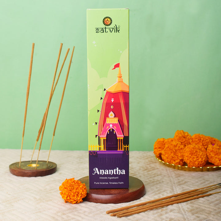 Anantha Pure Masala Incense Sticks pack for meditation, prayer, and soothing aroma. India’s Largest Pooja Accessories Brand - www.satvikworld.com