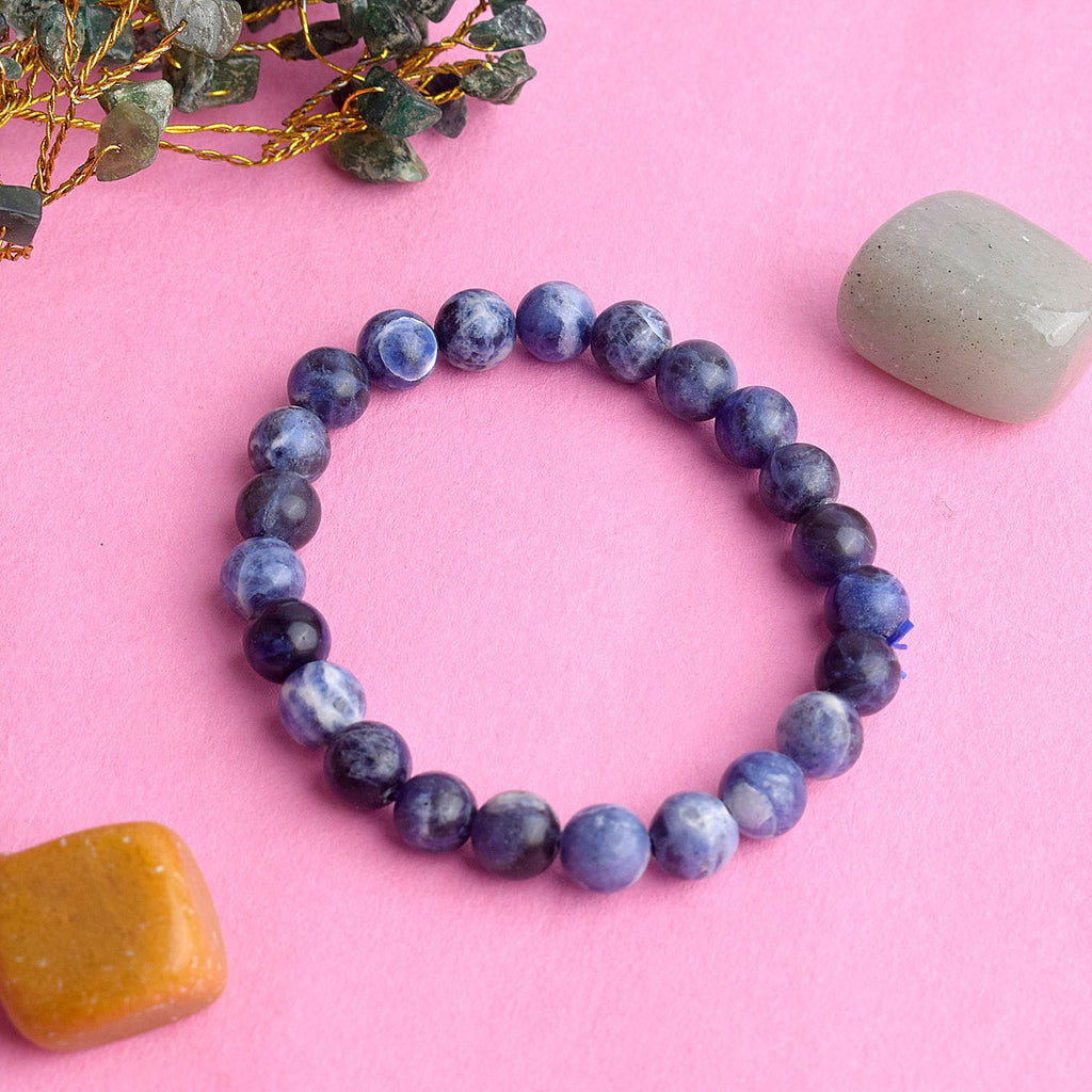 Authentic Sodalite Crystal Bracelet for Reiki Healing – 8 MM Beads for Mental Clarity, Intuition, and Calm. 
India’s Largest Pooja Accessories Brand – www.satvikworld.com
