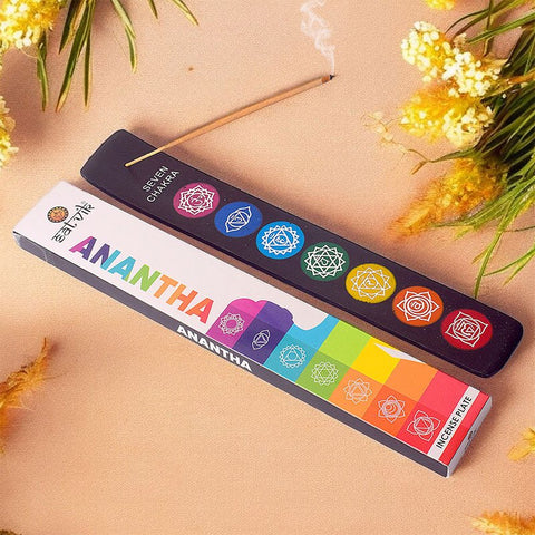 Black Seven Chakra incense holder featuring engraved chakra symbols, designed for meditation, yoga, and spiritual rituals. India’s Largest Pooja Accessories Brand – www.satvikworld.com