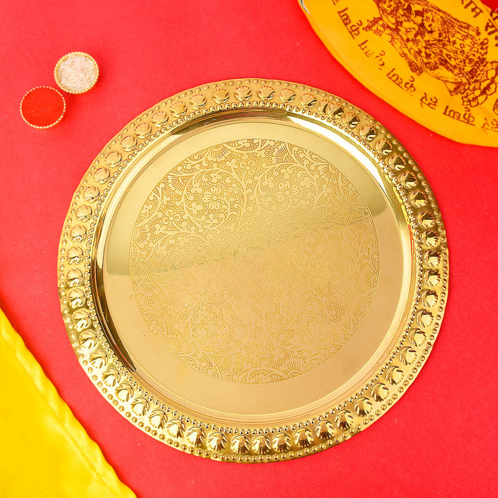 Brass Butter Puja Thali (10-11 Inch) – Traditional Aarti Plate for Home, Temple, and Festive Rituals | satvikworld.com