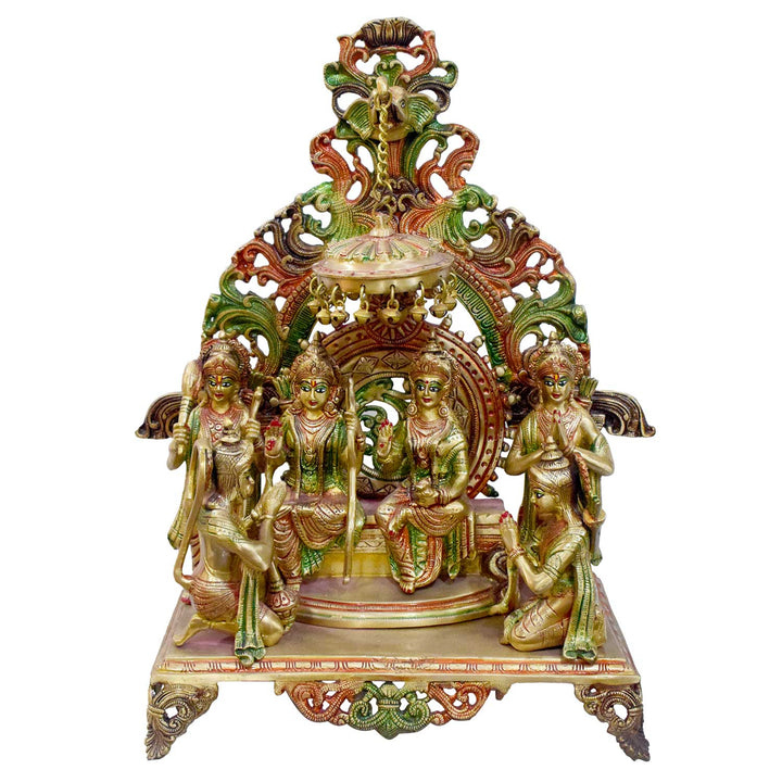 Handcrafted Brass Ram Darbar Idol Set with Glossy Finish | High-Quality Multicolor Brass Murti Featuring Lord Ram, Sita, Lakshman & Hanuman | Length 45 cm, Height 59 cm, Weight 25150 grams | Ideal for Home Mandir, Housewarming Gifts, Temple Installations & Festive Décor | World's Largest Puja Accessories Brand - Satvik No. 1 Brass Idol Collection 
