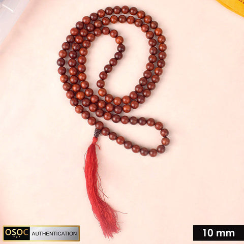 Certified 10mm 100% Original Authentic Red Sandalwood (Chandan) Jap Mala (Andhra Pradesh)