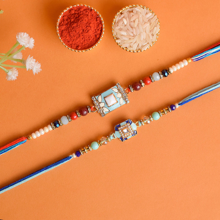 Set of 2 Traditional Rakhis for Brothers with Roli Chawal and Ram Sita Stickers – Raksha Bandhan Gift Pack. India’s Largest Pooja Accessories Brand - www.satvikworld.com