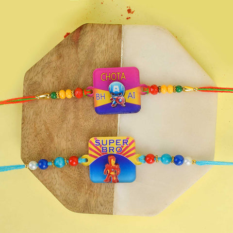 Set of 2 Cartoon-Themed Kids Rakhi with Roli Chawal and Ram Sita Stickers – Raksha Bandhan Gift Combo for Children. India’s Largest Pooja Accessories Brand - www.satvikworld.com