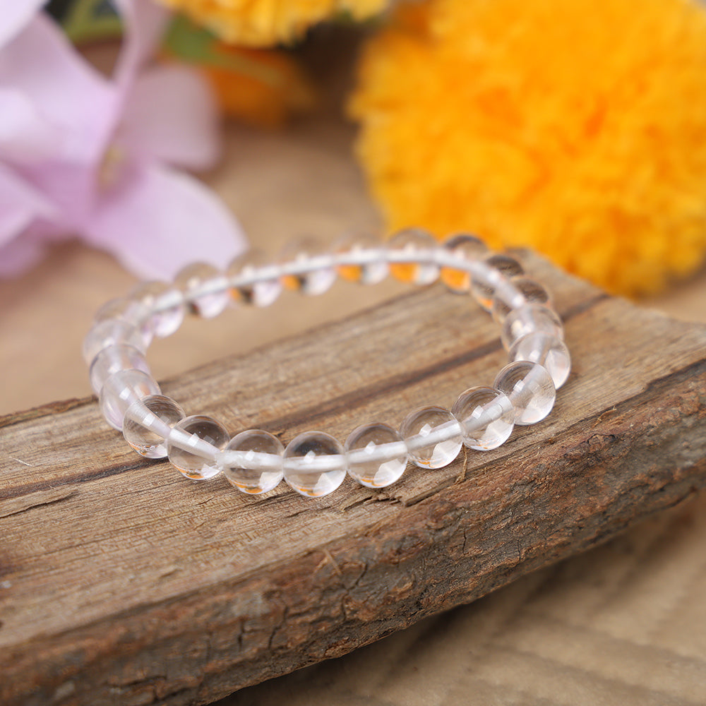 Clear quartz crystal bracelet for meditation, cleansing, and energy balance. India’s Largest Pooja Accessories Brand – www.satvikworld.com
